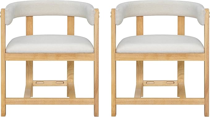 Christopher Knight Home Set of 2 Arley Modern Fabric Upholstered Dining Sturdy Wooden Kitchen Side Chair with Ergonomic Backrest and Footrest, Soft Padded Barrel, Beige+Natural