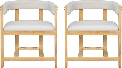 Christopher Knight Home Set of 2 Arley Modern Fabric Upholstered Dining Sturdy Wooden Kitchen Side Chair with Ergonomic Backrest and Footrest, Soft Padded Barrel, Beige+Natural