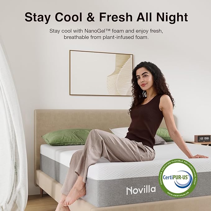 Novilla Twin XL Mattress, 10 Inch Gel Memory Foam XL Twin Mattress for Cool Night & Pressure Relief, Medium Plush Mattresses in a Box, Bliss
