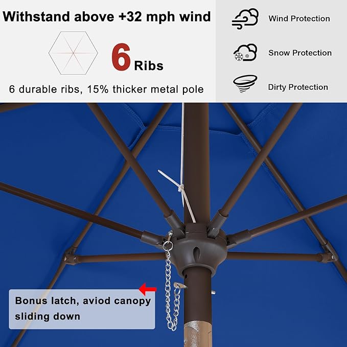 ABCCANOPY 7.5ft Scalloped Patio Umbrella, Outdoor Table Umbrella with Tilt and Crank, Fiberglass Ribs Deck Umbrella for Patio, Pool, Garden, Picnic (Blue)