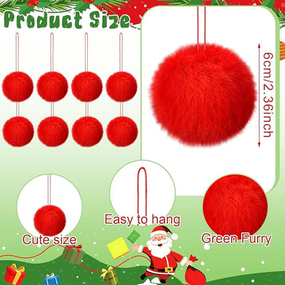 Gejoy 12 Pcs Red Furry Christmas Ball Ornaments for Xmas Tree Red Christmas Hanging Decorations Soft Faux Fur Pom Pom Ball Ornaments for Home Party Supplies Fireplace Mantel Wall Decor