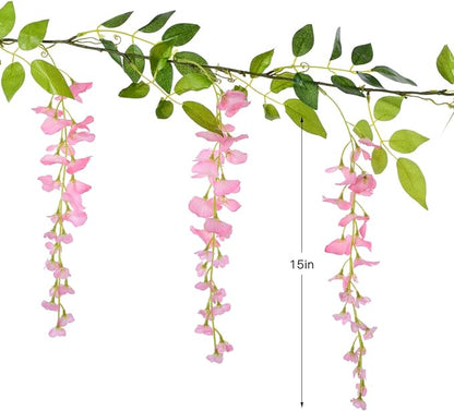 Lvydec Wisteria Artificial Garland, 4 Pcs Total 28.8ft Artificial Wisteria Vine Silk Hanging Flower for Home Garden Outdoor Ceremony Wedding Arch Floral Decor (Pink)