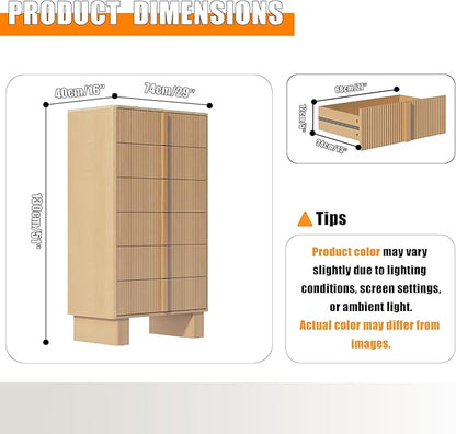 Fluted Dresser for Bedroom with 6 Drawers, 51'' H Modern Chest of Drawers with Wooden Handle, Wooden Dresser TV Stand, Wood Closet Clothes Storage Organizer for Living Room, Hallway, Light Oak