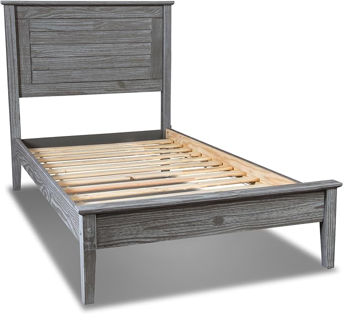 Grain Wood Furniture Greenport Solid Wood Platform Bed, Twin Size, Brushed Grey