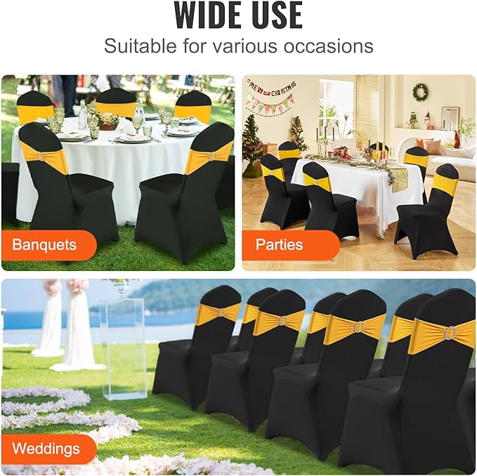 VEVOR 50 Pcs Black Chair Covers Polyester Spandex Stretch Slipcovers for Wedding Party Dining Banquet Arched-Front Chair Covers