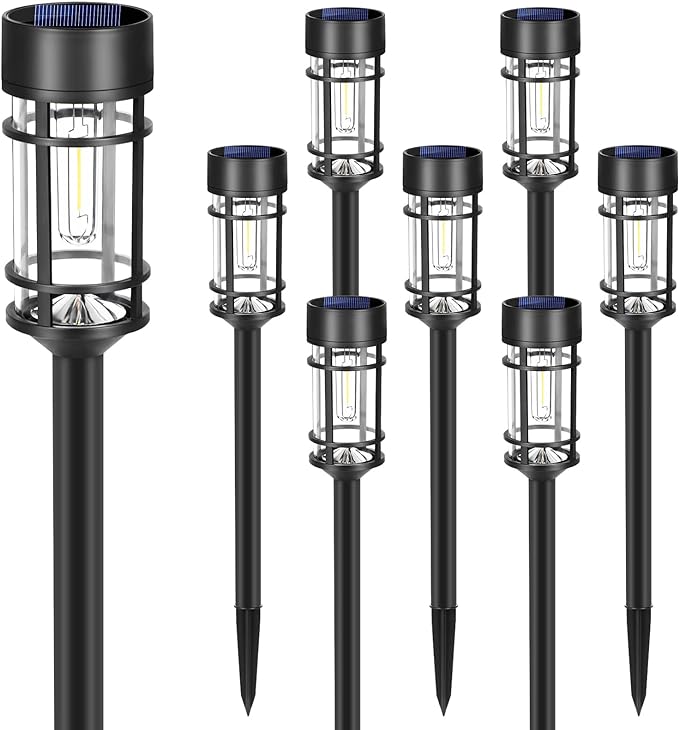 Mancra Solar Pathway Lights, 8 Pack LED Solar Lights Outdoor Waterproof, Glass Metal Garden Lighting for Yard Path Landscape Lawn Walkway Driveway, 3000K