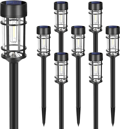 Mancra Solar Pathway Lights, 8 Pack LED Solar Lights Outdoor Waterproof, Glass Metal Garden Lighting for Yard Path Landscape Lawn Walkway Driveway, 3000K