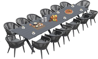 PURPLE LEAF 16 Pieces Outdoor Dining Set with Patio Aluminium Dining Table and Wicker Chairs Modern Furniture Cushions Sets for Backyard Indoor Decor Kitchen Gray
