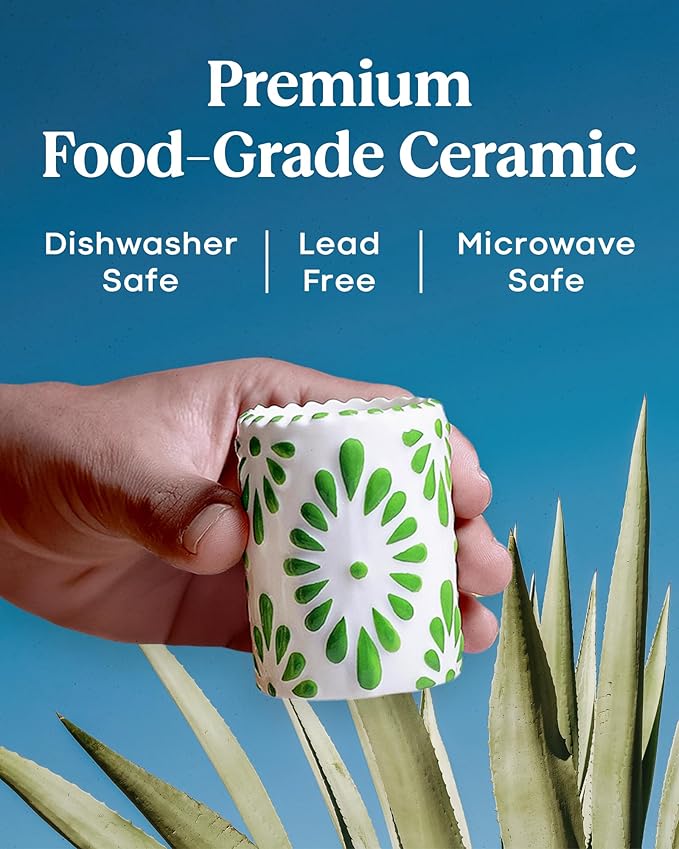 Talavera Shot Glasses 100% Handmade Ceramic Mexican Pottery Design Gifts for Women & Men for Any Occasion, GREEN