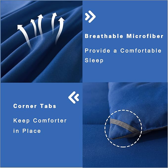 DOWNCOOL Blue/Grey Full Size Comforter Set - All Season Bedding with 2 Pillowcases - 3 Pieces Bed Set Down Alternative Comforter Set