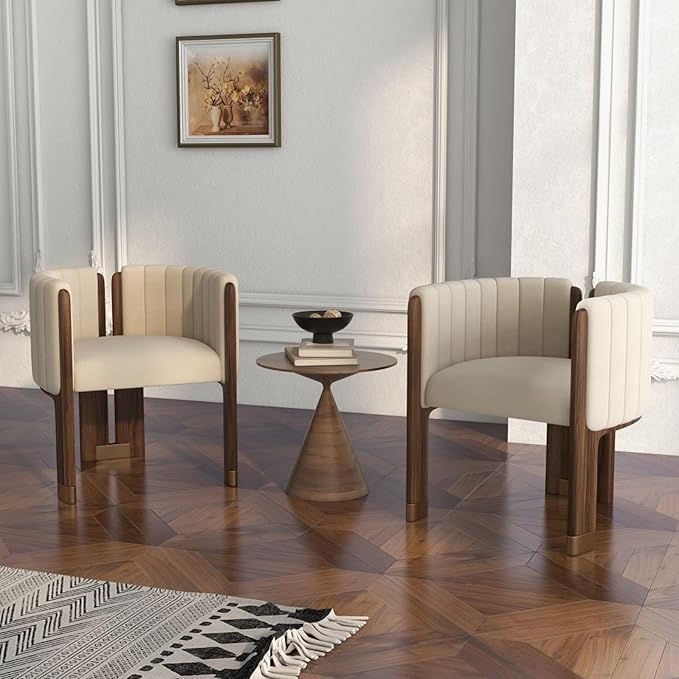 Velvet Fluted Accent Chair for Living Room with Wood Frame, High Resilience Foam, Elegant Modern Armchair (Beige)
