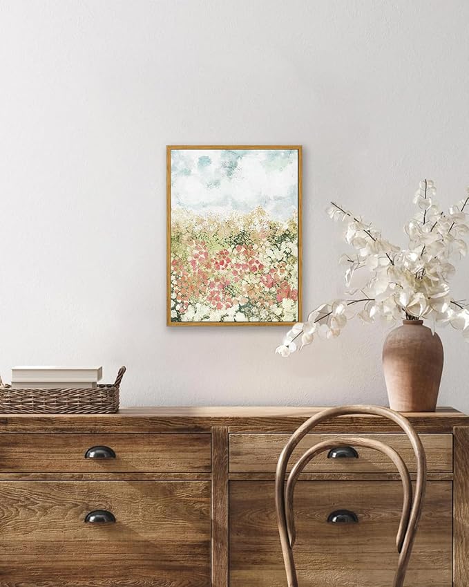 KBKBART Framed Wall Art for Bedroom Decor, Vintage Spring Flower Pictures Aesthetic, Farmhouse Wall Decor Meadow Floral Bathroom Canvas Oil Painting, Canvas Wall Art Summer Room Decor, Gifts for Friends or Family(8"x10")