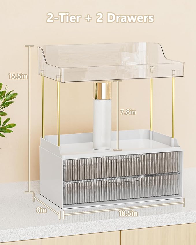 Bathroom Organizers and Storage, Makeup Organizer (Sturdy Durable Attractive), Ideal for Vanity, Countertop, Counter, Perfume, Skincare, Cabinet, Cosmetic, Dresser Organizer (white)
