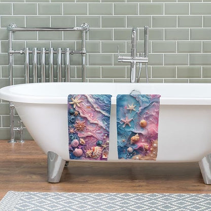 Marble Texture Kitchen Towels Set of 2 Starfish Shells Pearls Dish Towels Gifts for Women 16x24 Tabletop Decor Marble