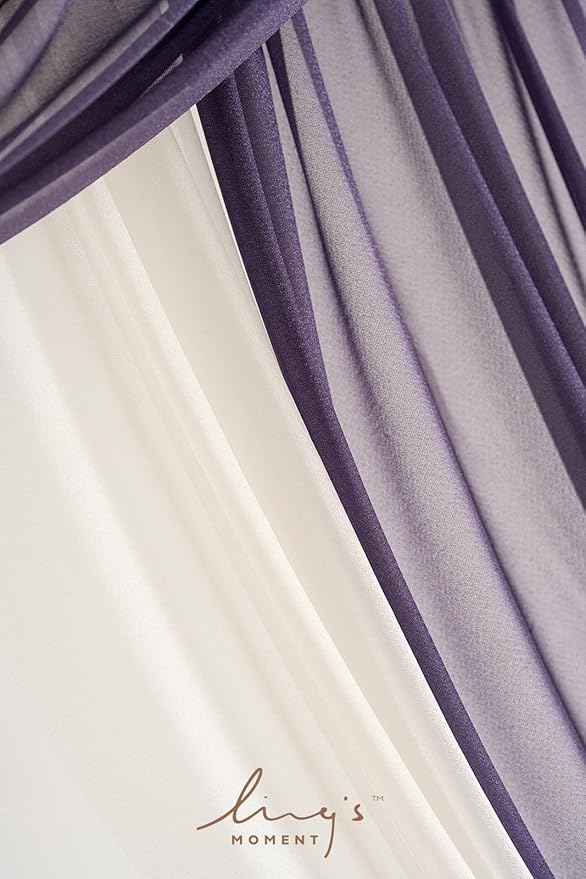 Ling's moment Purple Lilac Artificial Wedding Arch Flowers Kit Pack of 4, 2pcs Hanging Flower Arrangement 2pcs Chiffon Drapes Ceremony Reception Fake Rose Arbor Backdrop Floral Party Outdoor Decor