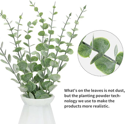 CEWOR 8pcs Eucalyptus Stems Decor 14.1 Inch Artificial Eucalyptus Leaves Fake Greenery Branches for Wedding Centerpiece Flower Floral Arrangement Farmhouse Home Decoration
