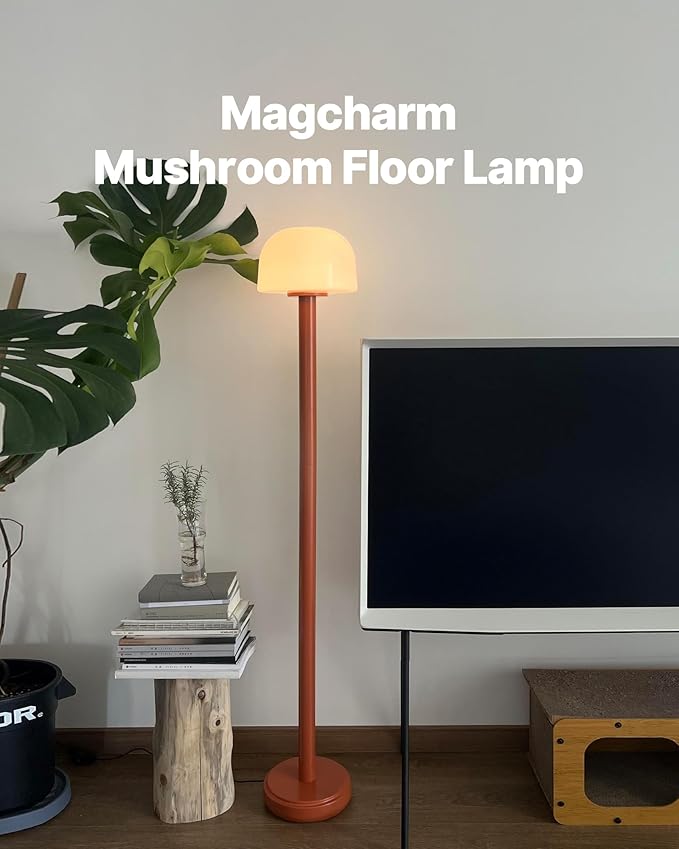 Mushroom Floor Lamp with Remote, 59 Inch Tall LED Dimmable Standing Lamp with Adjustable Color Temperature, Mid-Century Modern Cute Ambient Floor Light for Living Room, Bedroom, Orange