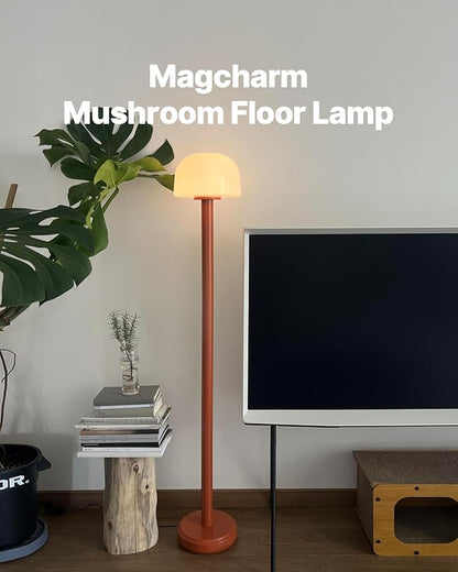 Mushroom Floor Lamp with Remote, 59 Inch Tall LED Dimmable Standing Lamp with Adjustable Color Temperature, Mid-Century Modern Cute Ambient Floor Light for Living Room, Bedroom, Orange