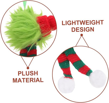 6pcs Christmas Furry Ornaments with Santa Hat and Striped Scarf Plush Hanging Pom Pom Balls for Xmas Tree Indoor Outdoor Holiday Decorations Festive Holiday Creature Design