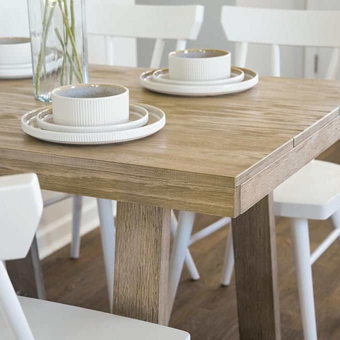 Plank+Beam 48 Inch Farmhouse Dining Table, Rustic Solid Wood Kitchen Table, Dinner Table for Dining Room, Home Office Furniture, Seashell Wirebrush