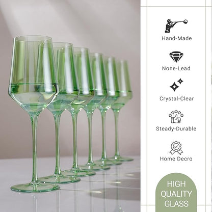 Physkoa Green Wine Glasses Set 6-15oz Crystal Green Wine Glasses With Long Stem