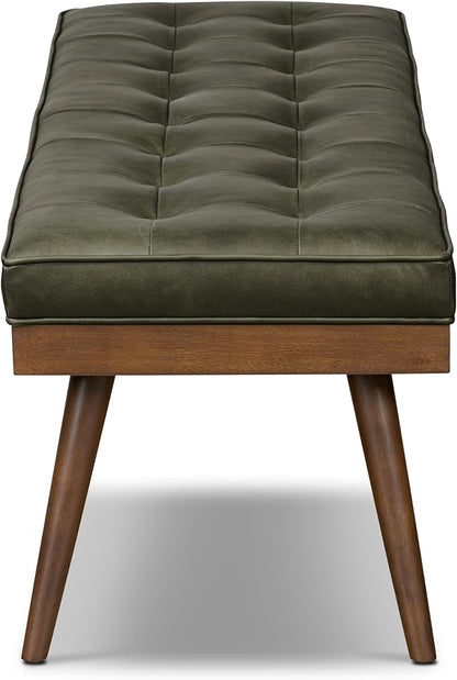 POLY & BARK 55" Tufted Leather Bed Bench for Bedroom End of Bed - Living Room Entry Way Bench - Pure Italian Leather Upholstery with a Solid Wood Frame - Ottoman Bench with Wooden Legs - Olivine Green