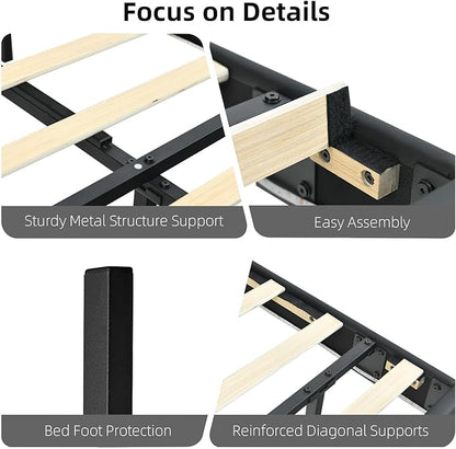 HOMBCK Floating Bed Frame Queen with Smart LED Lights, Faux Leather Upholstered Bed Frame Queen Size with Diamond Headboard, No Box Spring Needed, Noise Free, Easy Assembly, Black