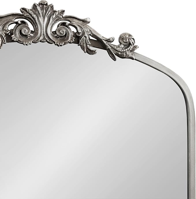 Kate and Laurel Arendahl Glam Arched Tall Panel Mirror; 24 x 42; Silver; Traditional Baroque Large Body Wall Mirror with Ornate Garland Inspired Crown