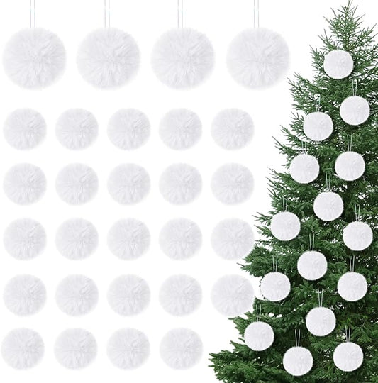 12Pcs Furry Christmas Ball Ornament for Xmas Tree White Soft Faux Fur Pom Pom Ball Ornaments Christmas Tree Hanging Decorations for Winter Party Home Decor Costume Supplies