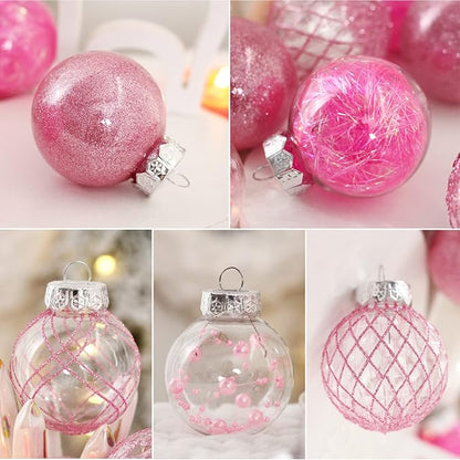 Pink Christmas Ball Ornaments, 30ct 2.36 Inch Shatterproof Clear Plastic Ornaments for Holiday Wedding Party Gift Decoration