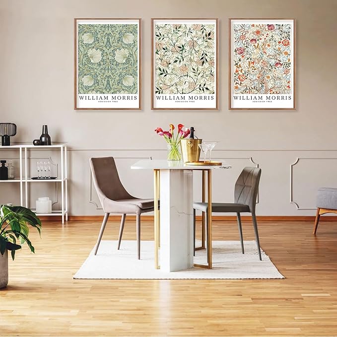 ILLBDR William Morris Wall Art Vintage Botanical Floral Canvas Wall Art Set of 3, William Morris Print Farmhouse Rustic Aesthetic Decor Abstract Artwork, 16x24 Inch Framed