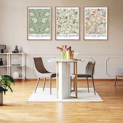 ILLBDR William Morris Wall Art Vintage Botanical Floral Canvas Wall Art Set of 3, William Morris Print Farmhouse Rustic Aesthetic Decor Abstract Artwork, 16x24 Inch Framed