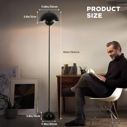 COSYLUX Modern Floor Lamp for Living Room, Industrial Tall Standing Lamp for Bedroom, Metal Shade Reflecting Light Reading Floor Lamp for Office, Nursery Room, Corner(Bright Black)
