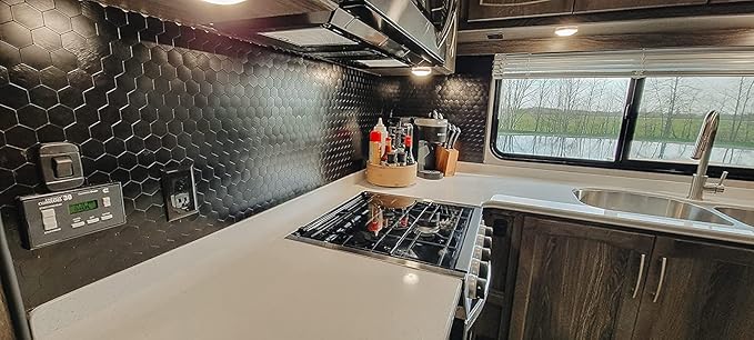 12-Sheet Peel and Stick Backsplash Tile, Hexagon Black Brushed Aluminum Texture Panel Self-Adhesive Mosaic Tiles for Kitchen Bathroom Fireplace