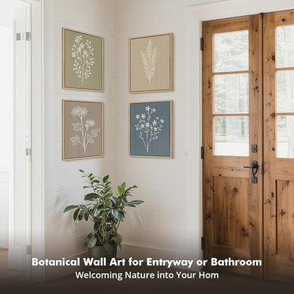 DAJONART Neutral Boho Botanical Wall Art Set of 4,Terracotta & Sage Green Abstract Prints Framed Canvas for Boho, Japandi, and Earth Tone Home Decor, Abstract Earth-Tone Botanical Canvas Art,11x14 in