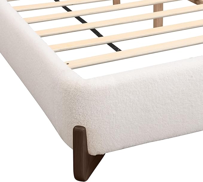 King Size Bed Frame, Upholstered Cloud Boucle Platform Beds Frames with Headboard, Anti-Collision Soft Rounded Corners Footboard, No Box Spring Required, Easy Assembly (38.2" White, King)