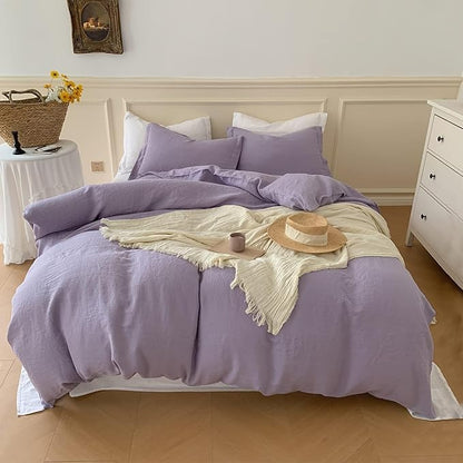 Simple&Opulence 100% Linen Duvet Cover Set, Natural French Flax Lilac Duvet Cover Twin Size, Breathable Soft Comfy Linen Bedding Comforter Cover with 1 Pillowcase(Lilac, 68"x86")
