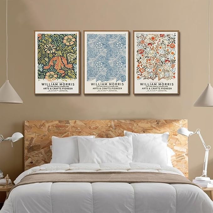 ILLBDR William Morris Framed Wall Art Vintage Aesthetic Canvas Wall Art Set of 3 Colorful Floral Prints Botanical Artwork Modern Gallery Pictures Decor for Bedroom Living Room 16x24 Inch