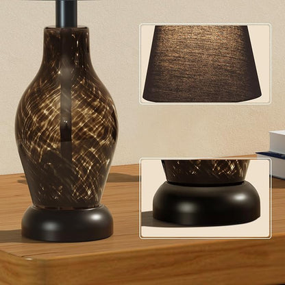 ONEWISH Table Lamp, 14 inch Glass Lamp for Living Room, Wine Bottle Shape Body, Bulb Included, Warm Ambient Lighting, Gift for Christmas New Year, Black