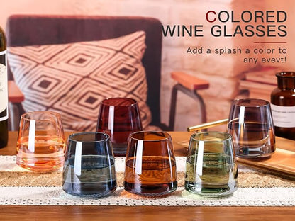 Stemless Colored Wine Glasses Set of 6-15oz Colorful Wine Glasses,Perfect Red Wine Glass Stemware for Wine Lover in Wedding,Engagement Gifts
