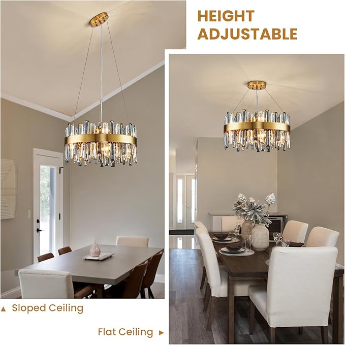 Siljoy 12-Light Modern Crystal Chandelier Luxury Gold 2-Tiers K9 Crystal Raindrop Chandelier Pendant Ceiling Light Fixture for Living Dining Room Kitchen Island Bedroom Foyer D19.7''