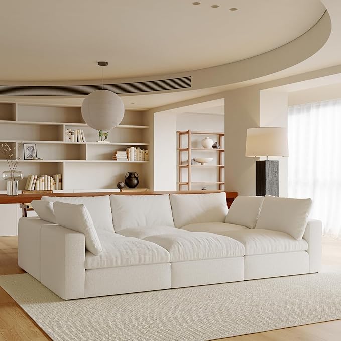 Acanva Modular U-Shaped Sectional Cloud Couch, Free Combination Minimalist Sofa, Convertible to DayBed with Shredded Latex Filled Cushion and Removable Slipcovers for Living Room, 5 Seater + Ottoman