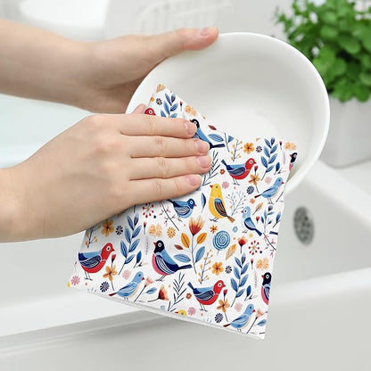 Floral Birds Kitchen Towels Set of 2 Absorbent Spring Summer Dish Towels Farmhouse Tabletop Decor Birds
