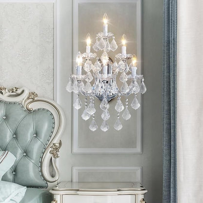 Modern Crystal Wall Sconce Lights- 6 Light Maria Theresa Crystal Wall Sconces Lighting Chrome Wall Lamp Chandelier Light Fixtures for Living Room Wall Sconce Light Walls Mounted Lamp