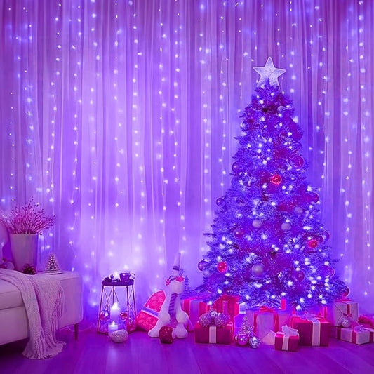Minetom Curtain Lights, 300 LED Dimmable Fairy Lights with Remote and Timer, 8 Modes, USB Powered String Lights for Room Wall Party Xmas Indoor Decor, Purple