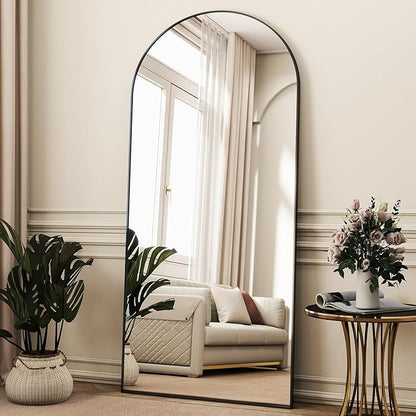 34x76 Arched Full Length Mirror Floor Mirrors with Aluminum Alloy Frame Free-Standing Wall Mounted Floor Mirrors or Large Dressing Mirror, Black Mirror Full Length