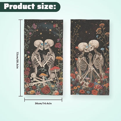 Mushroom Skull Kitchen Dish Towels Set Decorative Absorbent Tea Towels Funny Hand Towels 16x24 Skeleton Floral Gift