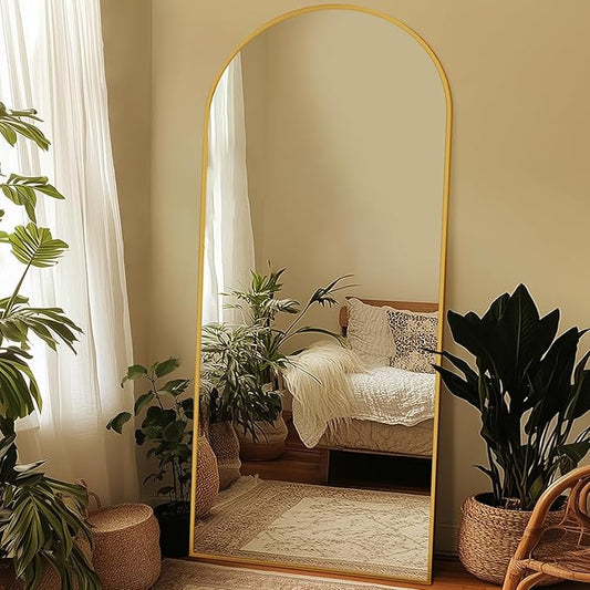 Full Length Mirror, 71"x32" Oversized Arched Large Standing, Tall Body Floor Mirror Wall Hanging for Bedroom Living Room Aluminum Frame,Gold