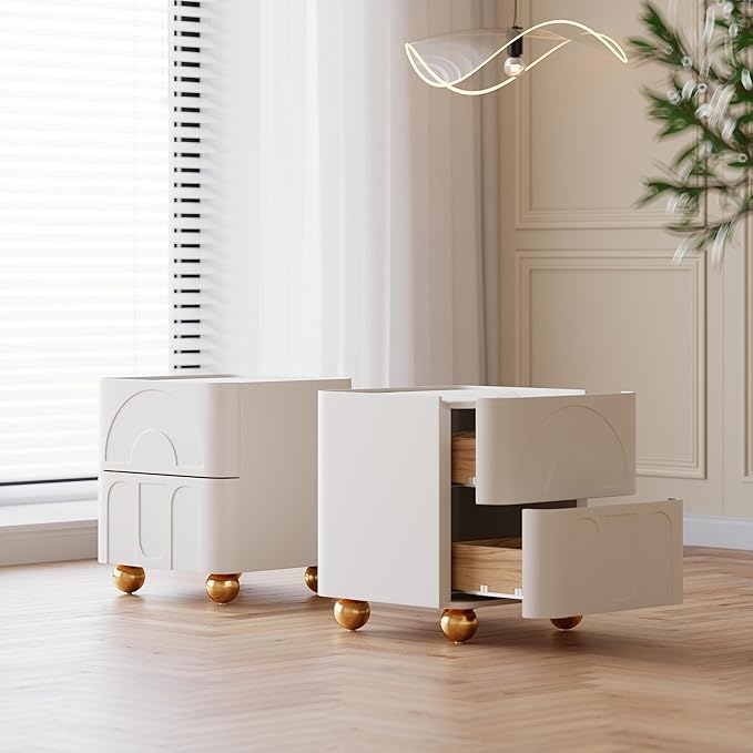 homary Modern White Nightstand with 2 Drawers, Wireless Charging and Sintered Stone Top, Smart Bedside Table for Bedroom Living Room