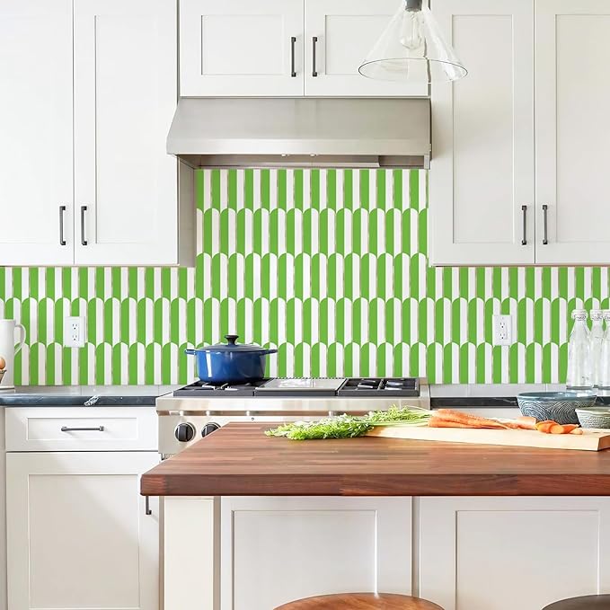 Vamos Tile Peel and Stick Backsplash Seamless Tile for Kitchen,White and Grass Green PVC Mixed Light Gold Self Adhesive Fish Scale Metal Mosaic Tiles (10 Sheets)